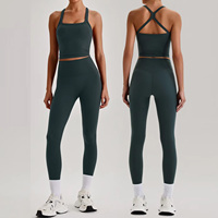 Ensemble de yoga TongJoes : Débardeur de sport uni, Lingerie, Pantalon taille mi-haute avec design fessier galbant, Devant froncé, Logo, Taille élastique