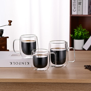 Tazza da Caffè Riutilizzabile in <span class=keywords><strong>Vetro</strong></span> Borosilicato a Doppia Parete con Manico da 250ml 350ml 450ml - Product Image 1