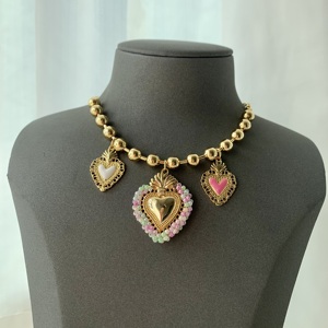 LS-L3167 Splendida Collana con Cuore Rosa, Gioielli Raffinati per la Primavera, Collana con Charm Smaltato per Migliori Amiche, Collana Statement - Product Image 4