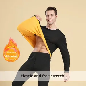 Nouveau velours <span class=keywords><strong>sous</strong></span>-vêtement <span class=keywords><strong>thermique</strong></span> ensemble hommes femmes <span class=keywords><strong>grande</strong></span> <span class=keywords><strong>taille</strong></span> col rond doublé polaire Anti-bactérien Polyester automne pantalon en gros - Product Image 4