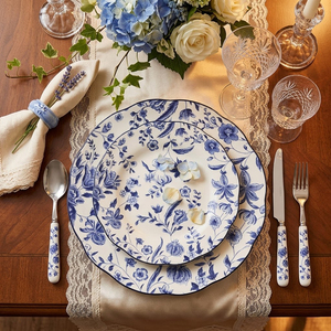 Juego de <span class=keywords><strong>Vajilla</strong></span> de Cerámica con Diseño Floral Inglés Personalizado, Platos de Porcelana con Decoración Festoneada Vintage, Aptos para Lavavajillas, <span class=keywords><strong>Vajilla</strong></span> para Bodas - Product Image 1