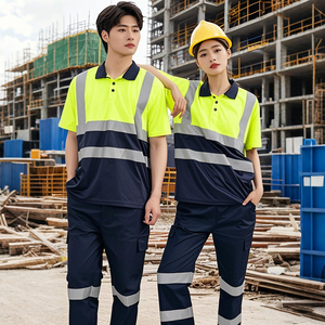 Polo Estive ad Alta Visibilità e Asciugatura Rapida con Strisce Riflettenti, Magliette da <span class=keywords><strong>Lavoro</strong></span> di Sicurezza a Manica Corta e <span class=keywords><strong>Pantaloni</strong></span> da <span class=keywords><strong>Lavoro</strong></span> per l'Edilizia - Product Image 2