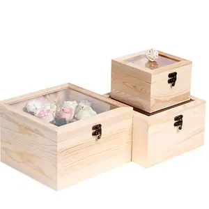 Customized Storage Boxes natural Color Wooden Box Gift Packaging Box with Transparent Lid