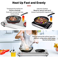 Table de cuisson électrique portable 12V à double infrarouge céramique, surface en acier inoxydable, 2 brûleurs, cuisinière, four, plaque chauffante, usage domestique