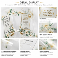 Étiquettes BOPP transparentes de luxe personnalisées 5C, impression d'autocollants à chaud avec feuille d'or et encre blanche pour l'emballage cosmétique