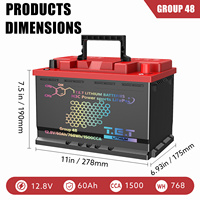 Baterai Mobil Start-Stop LiFePo4 T.E.T 12.8V 60AH (BCI Group 48) dengan BMS Garansi 2 Tahun 1500 Siklus 90 Operasi