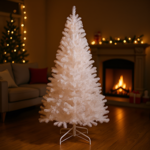 Sapin de Noël Artificiel Moderne en PVC Blanc de 2,4 m avec Charnières, Décoration Intérieure Légère, Installation Facile, Base Autoportante - Product Image 2