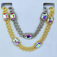 Bijoux Hip Hop AB en verre glacé 15MM, alliage or argent avec strass, chaîne cubaine, collier ras du cou