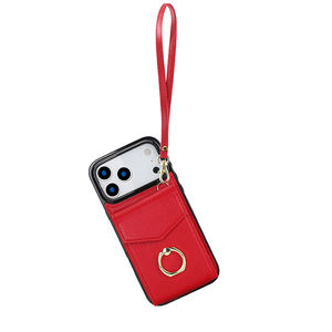 Étui portefeuille en cuir PU RFID pour <span class=keywords><strong>iPhone</strong></span> 17 Pro Max avec support anneau et dragonne, porte-cartes multiples - Product Image 4