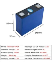 Cellules de batterie LiFePO4 Gotion haute consistance 3.2V 104Ah, nouvelle génération, grande unité unique, boîtier carré en aluminium, 2000 cycles, 2100g pour l'alimentation
