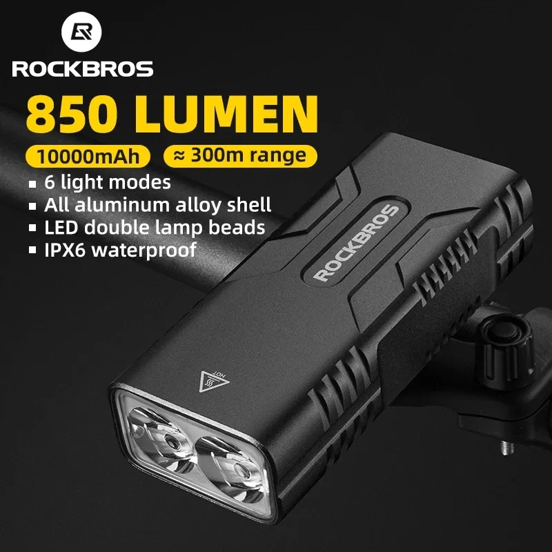 ROCKBROS 10000mAh Battery Bicycle Lights With Power Bank Front IP65 Waterproof USB Rechargeable Bike Light Headlight