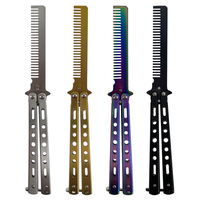 Peigne pliable, couteau papillon, en acier inoxydable, métal, pour entrainement en plein air, pratique du barbier, 1 pièce, vente en gros