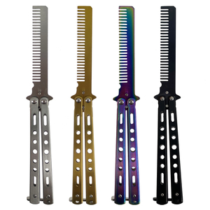 Wholesale Custom Logo Outdoor Barber Practice Training Pocket Foldable <strong>Comb</strong> Metal Stainless Steel Folding <strong>Butterfly</strong> Knife <strong>Comb</strong> - Product Image 2