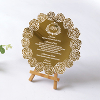 Tarjeta de menú de boda acrílica con espejo redondo grabado, impresión personalizada