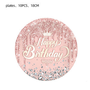 <span class=keywords><strong>Vaisselle</strong></span> d'<span class=keywords><strong>anniversaire</strong></span> <span class=keywords><strong>rose</strong></span> et or <span class=keywords><strong>rose</strong></span>, assiettes à dessert, serviettes, fournitures de fête jetables - Product Image 3