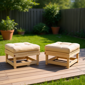 Repose-pieds de patio en bois de pin massif avec coussin, mobilier d'extérieur rustique et moderne pour assise de patio, capacité 1 personne - Product Image 2