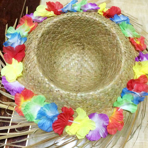 Sombrero de Paja para Playa con Adorno Floral, Sombrero de Paja para Fiesta Hawaiana, Sombrero de Fantasía Mexicano, Accesorios de Disfraces para Fiesta de Verano - Product Image 3