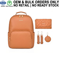 Sac à dos de voyage pour maman en cuir vegan OEM avec matelas à langer, sangles et étui à sucettes