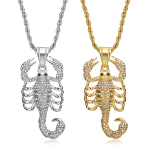 Nouveau Collier Pendentif Hip-Hop en Acier Inoxydable Plaqué Or avec Zircon Incrusté, Motif <span class=keywords><strong>Scorpion</strong></span> <span class=keywords><strong>Roi</strong></span>, Inaltérable - Product Image 1