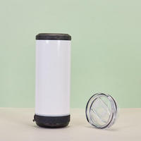 Gobelet isotherme Bluetooth écologique à sublimation musicale 4-en-1 avec haut-parleur, support pour canettes en acier inoxydable, refroidisseur de canettes de bière