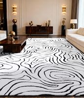 Tapis de salon 8x10 pieds, tapis moderne lavable, motif jacquard abstrait noir et blanc, double couleur