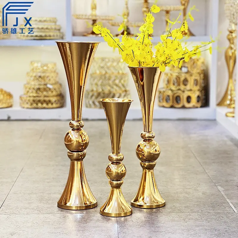 JX016 Gold Metal Flower Vase Stand Large Size For Hotel Party Wedding Decoration Events