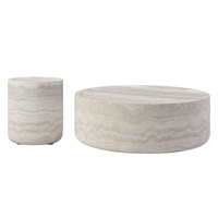 Ensemble de 2 tables basses modernes en faux travertin texturé, rangement en fibre de verre, meubles de salon, aucun assemblage requis