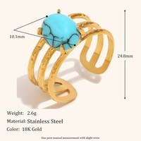Bagues pour femmes FY Vintage en pierre naturelle, en acier inoxydable, avec fil superposé, motifs cœur, ovale, rond, style Western, ajustables, avec pierre turquoise bleue