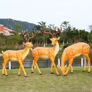 Life Size Statue Smooth Surface Sika Deer Giant Polyresin Animal Fiberglass Sculpture For Home Outdoor Garden Decoration