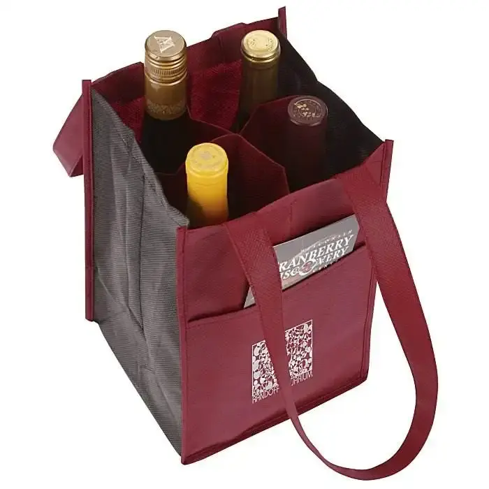 Heave görev yeniden çevre dostu dayanıklı olmayan dokuma süpermarket alışveriş çantaları 4 şişe şarap çantası