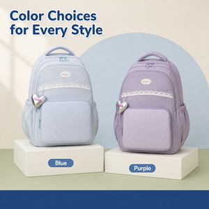 Sac à dos scolaire pour filles avec pochette pour trolley, garniture en dentelle, breloque cœur, multi-poches, sac à dos d'écolière - Product Image 2