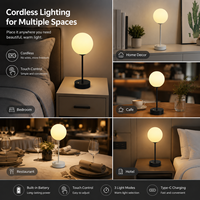 Lampe de table globe moderne sans fil rechargeable LED à intensité variable double température pour chambre à coucher, bureau, décoration Art Déco, chevet, en métal
