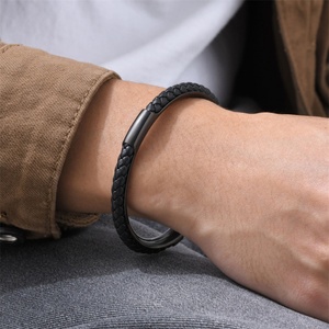 New Lease Leather Open <b>Bangle</b> Factory Direct Sale Bad Boyfriend Bracelet Wrist Cuff Woven Band <b>Men</b> Jewelry - Product Image 1