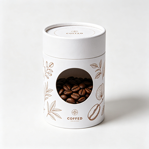 Boîte en carton cylindrique portable pour grains de café avec fenêtre découpée, tube en carton premium, design de marque personnalisé - Product Image 1