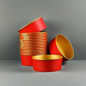 Boîte à lunch jetable commerciale bol en papier feuille d'or en aluminium avec couvercle bol à soupe rond haut de gamme boîte en papier à emporter pour restauration rapide - Product Image 1