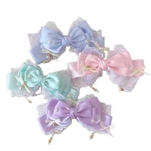 Diadema de Encaje con Lazo para Niñas, con Borlas de Perlas y Pasador de Tela de Red, Accesorio para el Cabello para Uso Diario y en el Hogar - Product Image 1