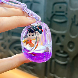 NE ZHA Liquid Floating Keychain-Porte-clés acrylique de personnage de dessin animé mignon avec liquide en mouvement et paillettes pour cadeau de pendentif de sac à dos - Product Image 3