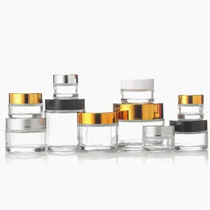 Frascos de vidrio para cosméticos, envases de vidrio con tapa de tornillo dorado, 5G, 10G, 15G, 20G, 30G, 50G, 100G