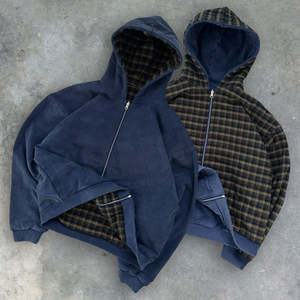 Sweat à capuche unisexe ample à fermeture éclair, de haute qualité, style vintage, délavé à l'acide, effet délavé au soleil, double couche polaire, sans cordon - Product Image 1