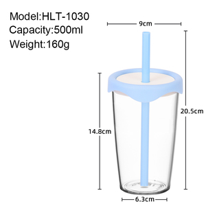 新しい500MLトリタンタンブラー、シリコン蓋とストロー付き、再利用可能な透明プラスチック製ウォーターカップ、ジュース、牛乳、スムージー、毎日の飲料に - Product Image 4