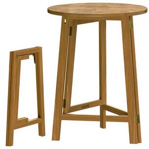 Mesa de Bar Plegable de Madera Maciza Redonda de Acacia, Mesa de Cerveza Bistro de 110 cm de Altura para Interiores, Exteriores y Jardín - Product Image 2