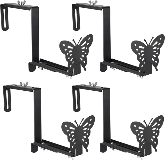 RHETECH New Arrival Adjustable Planter Box Brackets with Butterfly Wall Mount Outdoor Hanging Sturdy Flower Window Box Holder