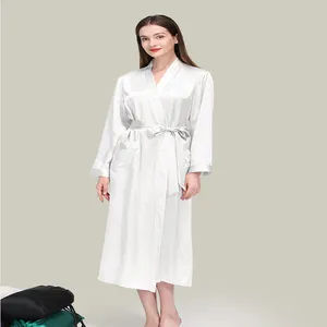 Factory Wholesale Custom Logo Label Luxury Silk Night Gown Sleep 100% Mulberry Silk Robe for women