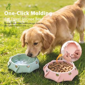 Factory Wholesale ODM/OEM Adjustable Comfortable Detachable Snap-<b>Button</b> Foldable Eco-Friendly Silicone Pet Bowl Portable Travel - Product Image 3
