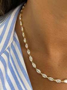 Marquise Cut Moissanite Diamond Tennis Link <b>Necklace</b> 925 Sterling Silver Dainty <b>Statement</b> <b>Necklace</b> Wedding Engagement Gift - Product Image 6