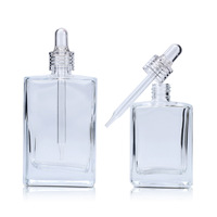 Botellas de Vidrio Rectangulares de Lujo con Gotero, de 15ml-100ml, con Cuello de Cristal y Serigrafía para Suero y Aceite Esencial