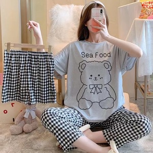 Terno de verão das mulheres do pijama, desgaste doméstico das mulheres finas, doces e bonitos, conjunto de três peças que podem ser usados fora - Product Image 6