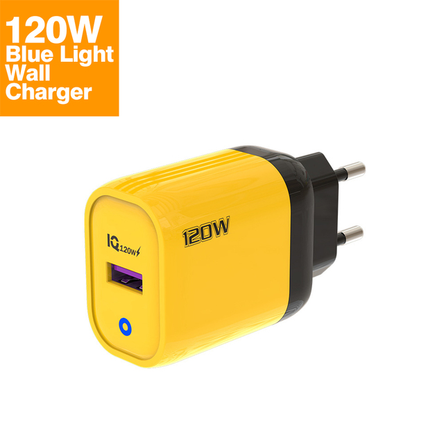 Yellow 120W Adapter QC5.0 Charger for Huawei Mobile Phone Chargers 6A Type-C Cable for Xiaomi Fast Charger for Android Mobile