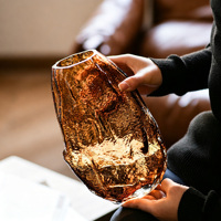 Vase en verre transparent irrégulier haut de gamme, vase décoratif de bureau pour salon, vase transparent pour fleurs hydroponiques