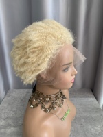 Perruque complète sans colle en cheveux humains DX658 pour femmes africaines, blonde 613, courte, afro crépue bouclée, en dentelle suisse, nouée à la main, fournisseur